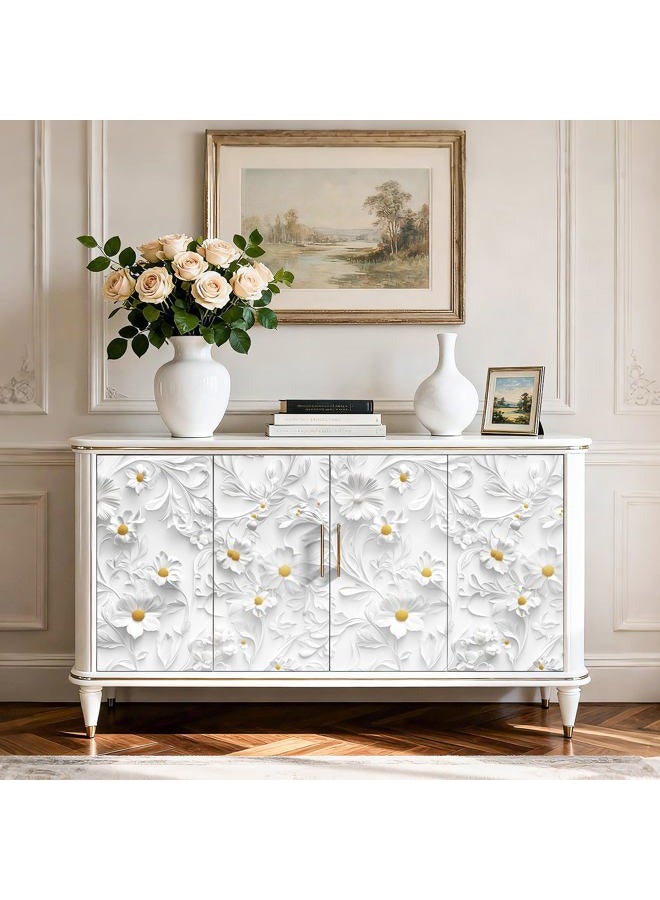 FunStick White Faux 3D Floral Wallpaper Peel and Stick Modern Daisy Flower White Contact Paper Self Adhesive Embossed Wall Paper Removable Wallpaper for Bathroom Bedroom Wall Decor Cabinets 17.5"x118" - Image 3