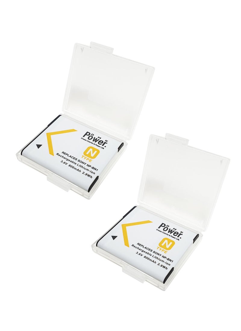 DMK Power - DMK Power 2 X NP-BN1 800mAh Battery with Battery Protection Box Compatible with Sony DSC-QX10, DSC-QX30, DSC-QX100, DSC-TX100V, DSC-TX200V, DSC-W800, DSC-W810, DSC-W830, DSC-WX150, DSC-WX220 ect, - Image 1