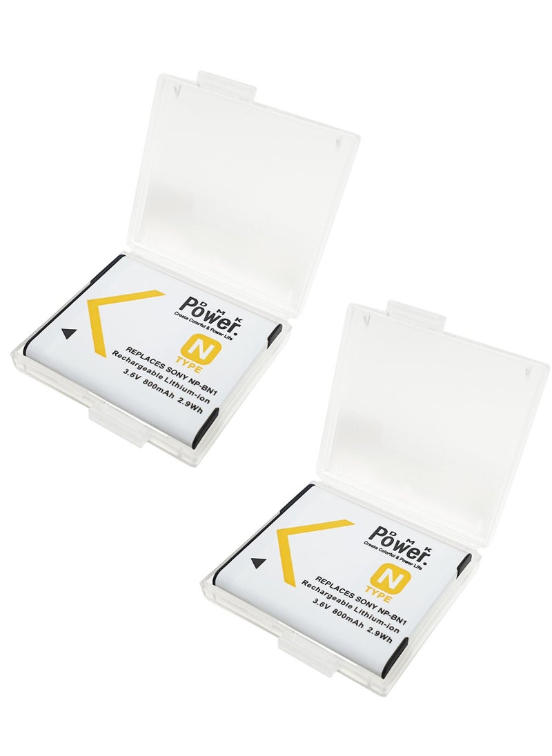 DMK Power - DMK Power 2 X NP-BN1 800mAh Battery with Battery Protection Box Compatible with Sony DSC-QX10, DSC-QX30, DSC-QX100, DSC-TX100V, DSC-TX200V, DSC-W800, DSC-W810, DSC-W830, DSC-WX150, DSC-WX220 ect, - Image 1