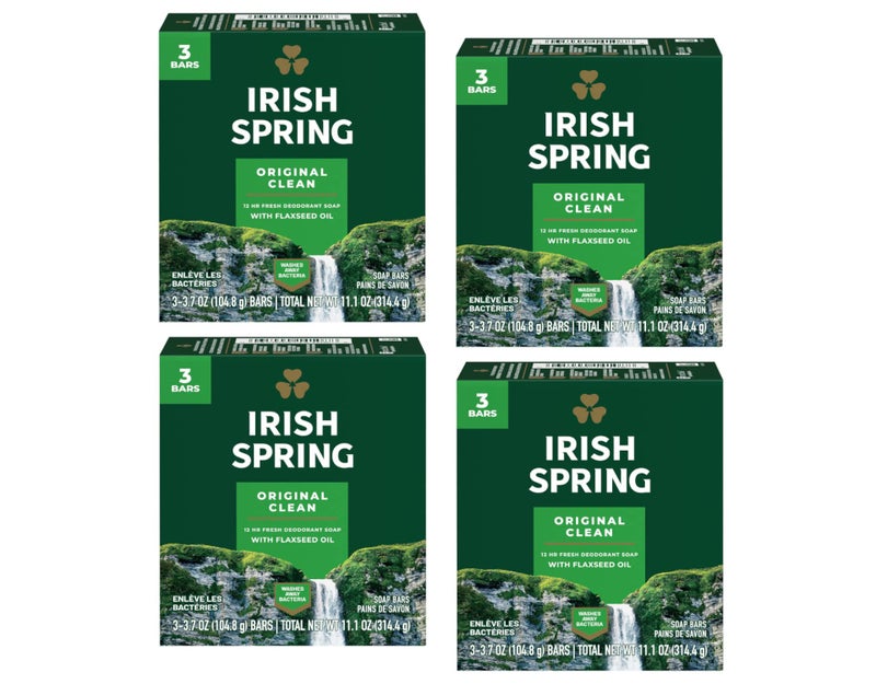Irish Spring Deodorant Bar Soap, Original, 3.75 oz bars, 3 ea (Pack of 4)