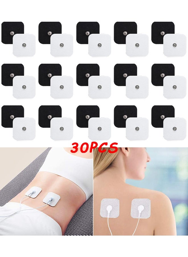 اتش اس 30 قطعة من وسادات العلاج الطبيعي اللاصقة ذاتية اللصق، وسادات كهربائية بمشبك 3.5 ملم، وسادة تأريض لاصقة قابلة لإعادة الاستخدام - Image 1