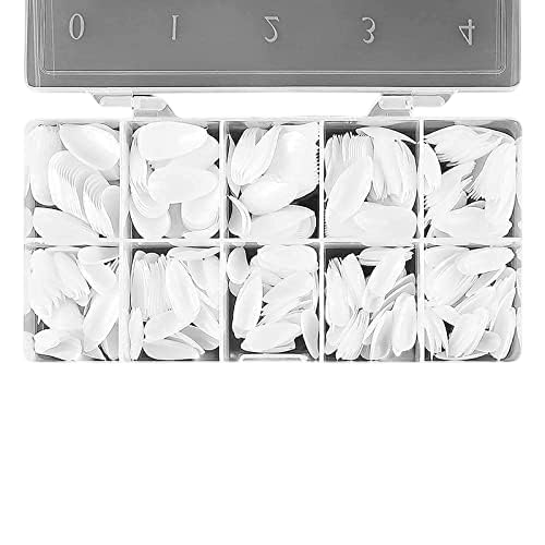 FAMEZA Nail Tips 100Pcs Short Sharp Ending False Acrylic Nails Tip Full Cover10 Sizes with Box for Nail Salons Home DIY (White) - Image 1