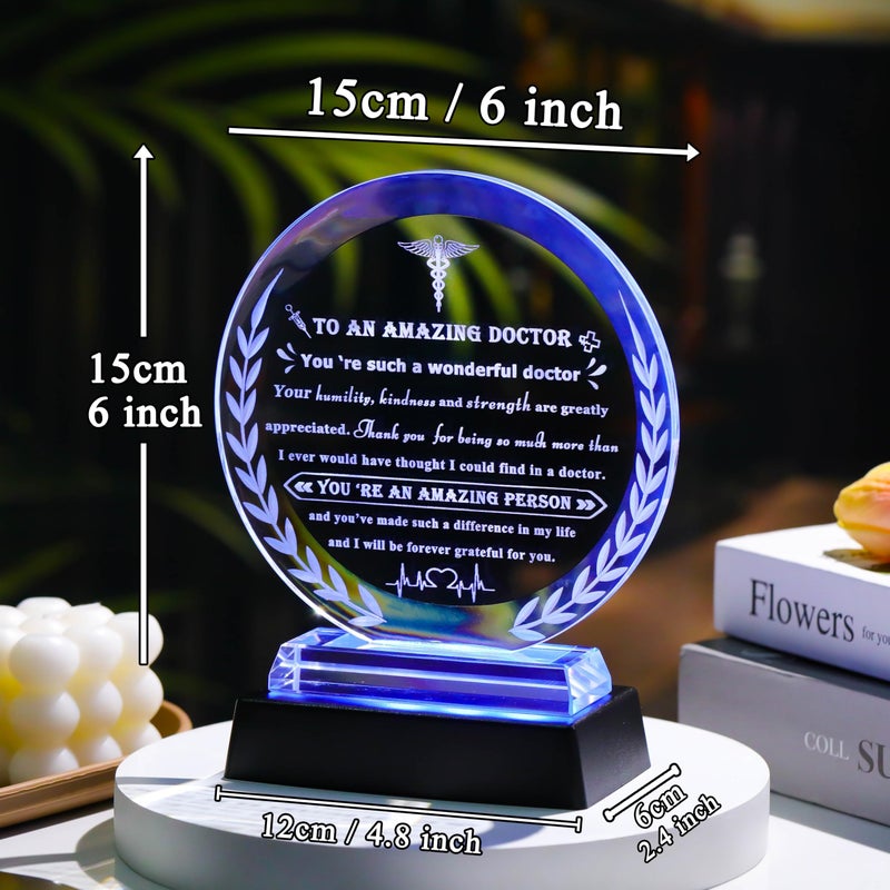 Qianwei Doctor Appreciation Gifts for Women Men - Crystal Plaque Keepsakes with Light Base - Best Thank You Doctors Gift for Doctors' Day Birthday Christmas Thanksgiving Grateful Dr. Decor For Female Friend - Image 3