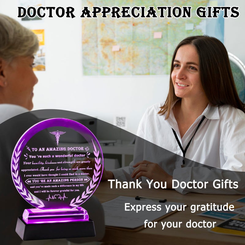 Qianwei Doctor Appreciation Gifts for Women Men - Crystal Plaque Keepsakes with Light Base - Best Thank You Doctors Gift for Doctors' Day Birthday Christmas Thanksgiving Grateful Dr. Decor For Female Friend - Image 2