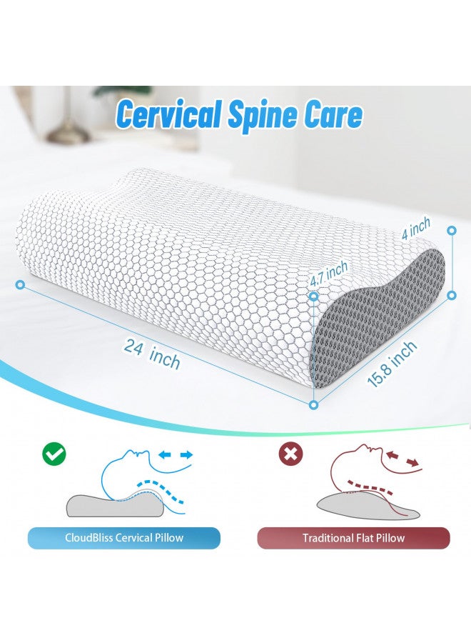 CloudBliss Memory Foam Pillow, Ergonomic Neck Contour Cervical Pillow for Neck and Shoulder Pain, Orthopedic Pillow for Neck Pain Relief, for Sleeping Side, Back, Stomach Sleepers - Grey, Standard - Image 1