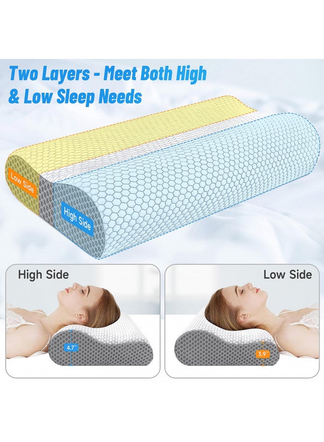 CloudBliss Memory Foam Pillow, Ergonomic Neck Contour Cervical Pillow for Neck and Shoulder Pain, Orthopedic Pillow for Neck Pain Relief, for Sleeping Side, Back, Stomach Sleepers - Grey, Standard - Image 4