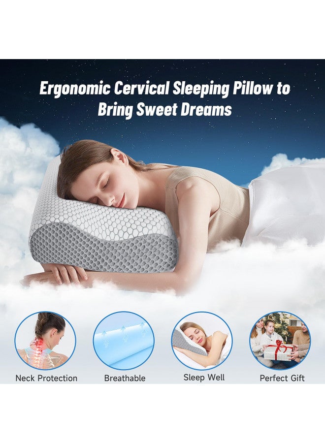 CloudBliss Memory Foam Pillow, Ergonomic Neck Contour Cervical Pillow for Neck and Shoulder Pain, Orthopedic Pillow for Neck Pain Relief, for Sleeping Side, Back, Stomach Sleepers - Grey, Standard - Image 3