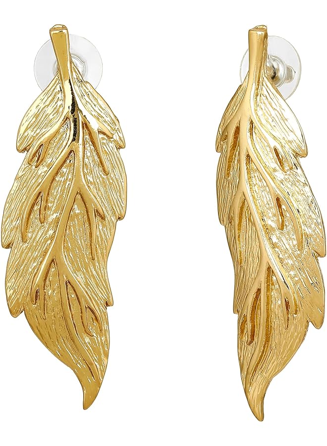 Estele Imitation Gold Tone Plated Metal Brass Leaf Model Earrings For Women - Image 5