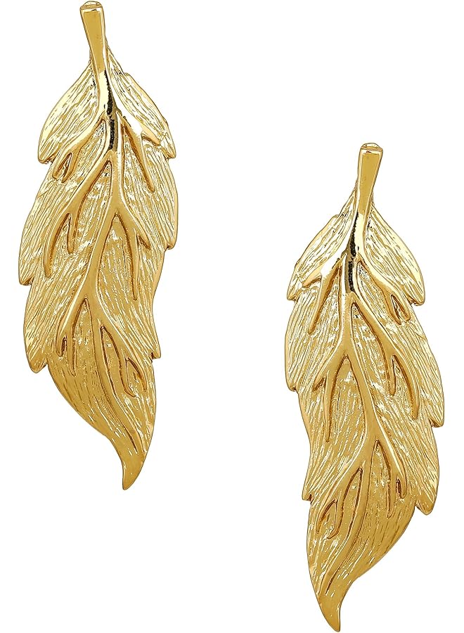 Estele Imitation Gold Tone Plated Metal Brass Leaf Model Earrings For Women - Image 1