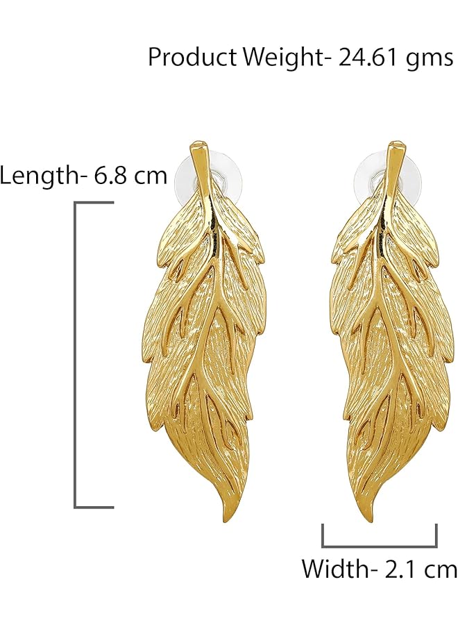 Estele Imitation Gold Tone Plated Metal Brass Leaf Model Earrings For Women - Image 4