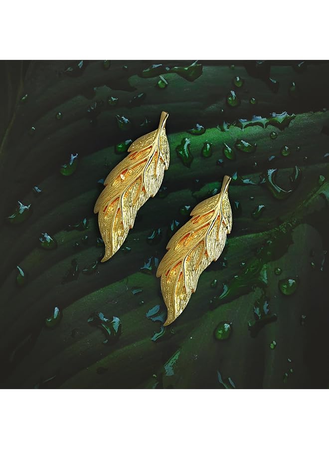 Estele Imitation Gold Tone Plated Metal Brass Leaf Model Earrings For Women - Image 3