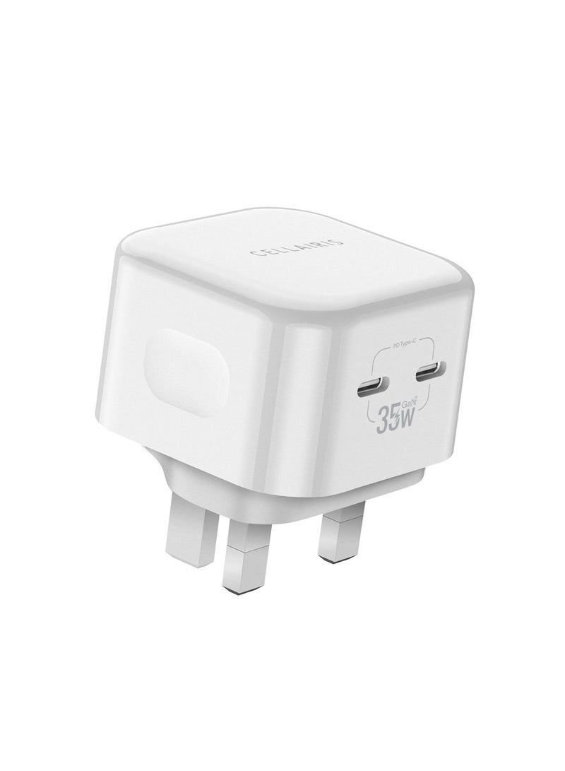 Cellairis GaN2 35W Fast Wall Charger – Dual Type-C Ports, PD Charging, Compact Design - White - Image 1