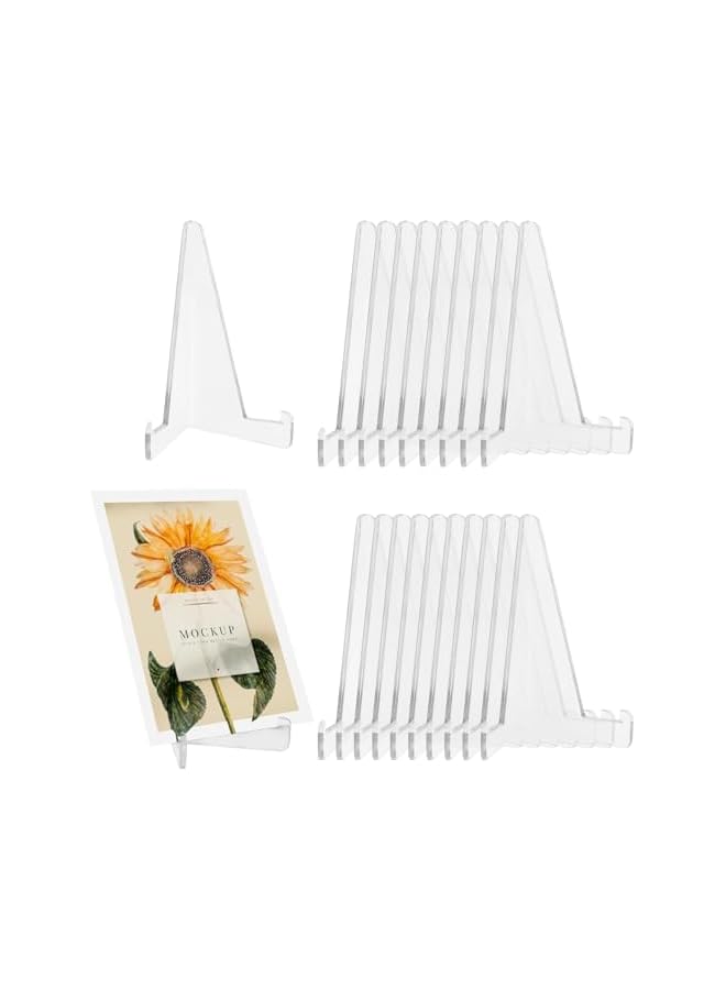 The Bros 20 Pack Clear Triangle Acrylic Easel Stands for Display, Mini Picture Frame Plate Holders, Photo Holder Card Weddings Home Decoration(3.4Inch)  - Image 2
