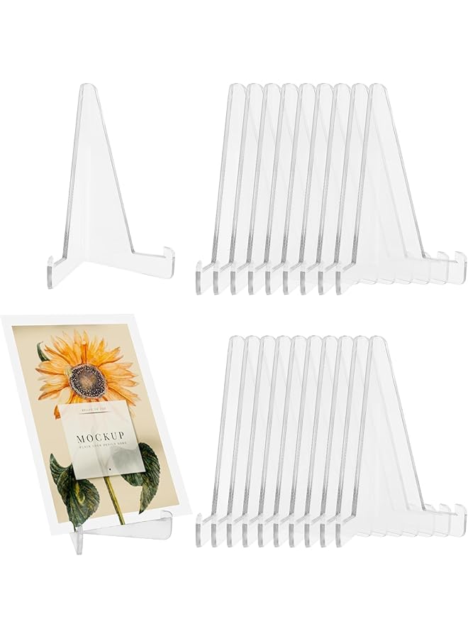 The Bros 20 Pack Clear Triangle Acrylic Easel Stands for Display, Mini Picture Frame Plate Holders, Photo Holder Card Weddings Home Decoration(3.4Inch)  - Image 1