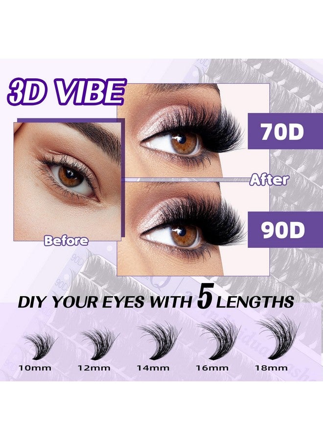 B&qaugen Lash Extension Kit 3D Thick Lash Clusters Kit 280pcs Eyelash Extension Kit 10-18mm 70D+90D D Curl DIY Lash Extension Kit with Lash Bond and Seal, Lash Remover (KIT-70D+90D-MIX10-18mm) - Image 4