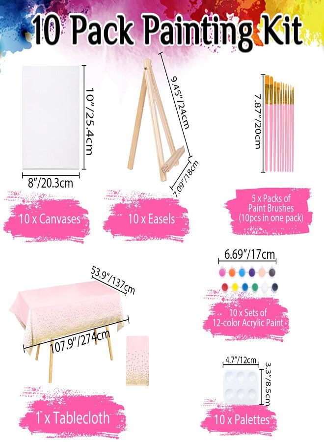 VOCHIC 10 Pack 8 x 10In Canvas Boards and Easel Set Sip and Paint Kit for Adults Kids with Acrylic Paint 50 Brushes Art Painting Drawing Party Supplies - Image 2