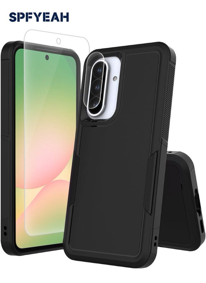 SPFYEAH - 3-in-1 Samsung Galaxy A56 Case with HD Tempered Glass Screen Protector & Camera Lens Protector, Full Body Dual Layer Heavy Duty Rugged Shockproof Bumper Case for Samsung A56 5G 6.7 inch - Image 1