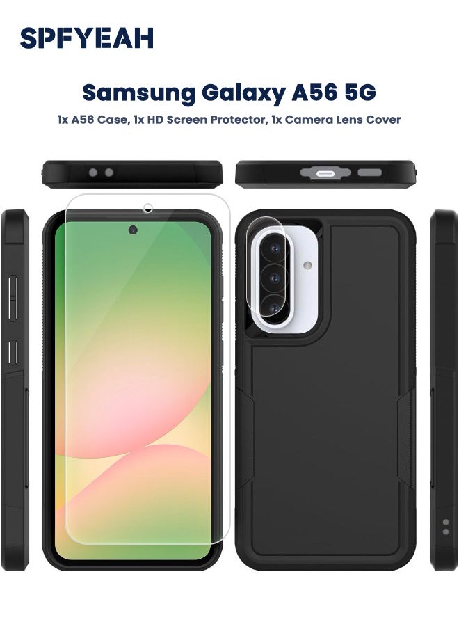 SPFYEAH - 3-in-1 Samsung Galaxy A56 Case with HD Tempered Glass Screen Protector & Camera Lens Protector, Full Body Dual Layer Heavy Duty Rugged Shockproof Bumper Case for Samsung A56 5G 6.7 inch - Image 1