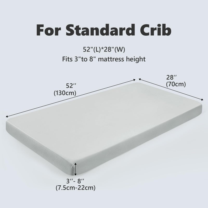 TILLYOU Baby Crib Sheets for Boys Girls, Fitted Crib Sheet 2 Pack for Standard Crib and Toddler Mattresses, Super Soft Toddler Bed Sheets, 28"x52"x8", White & Gray - Image 5