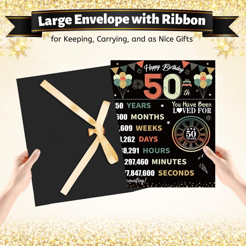 Uiorgui Large 50th Birthday Cards for Men Women, Colorful Vintage 1976 Happy 50th Birthday Greeting Card with Envelope Jumbo 50 Years Old Guest Book Decorations Gifts Party Supplies - Image 3