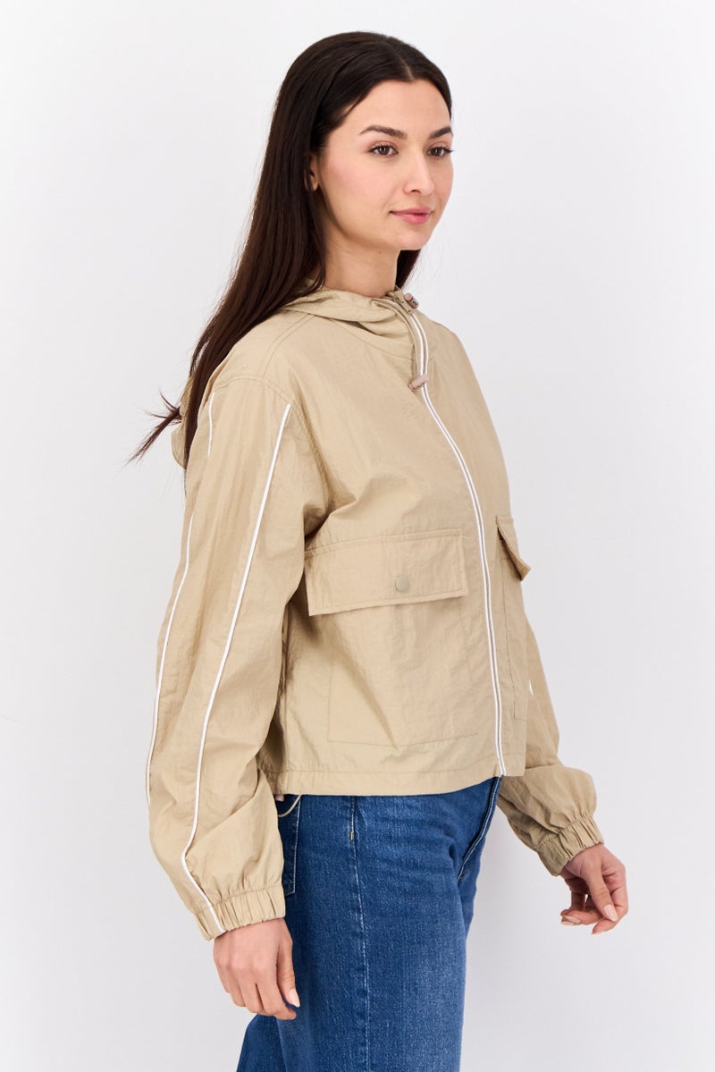 Don't Call Me Jennyfer Women Plain Hooded Windbreaker Jacket, Medium Beige  - Image 2