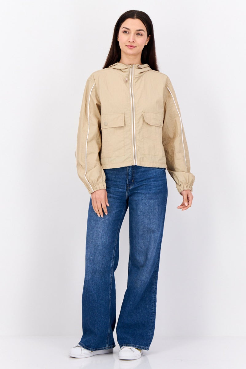 Don't Call Me Jennyfer Women Plain Hooded Windbreaker Jacket, Medium Beige  - Image 4