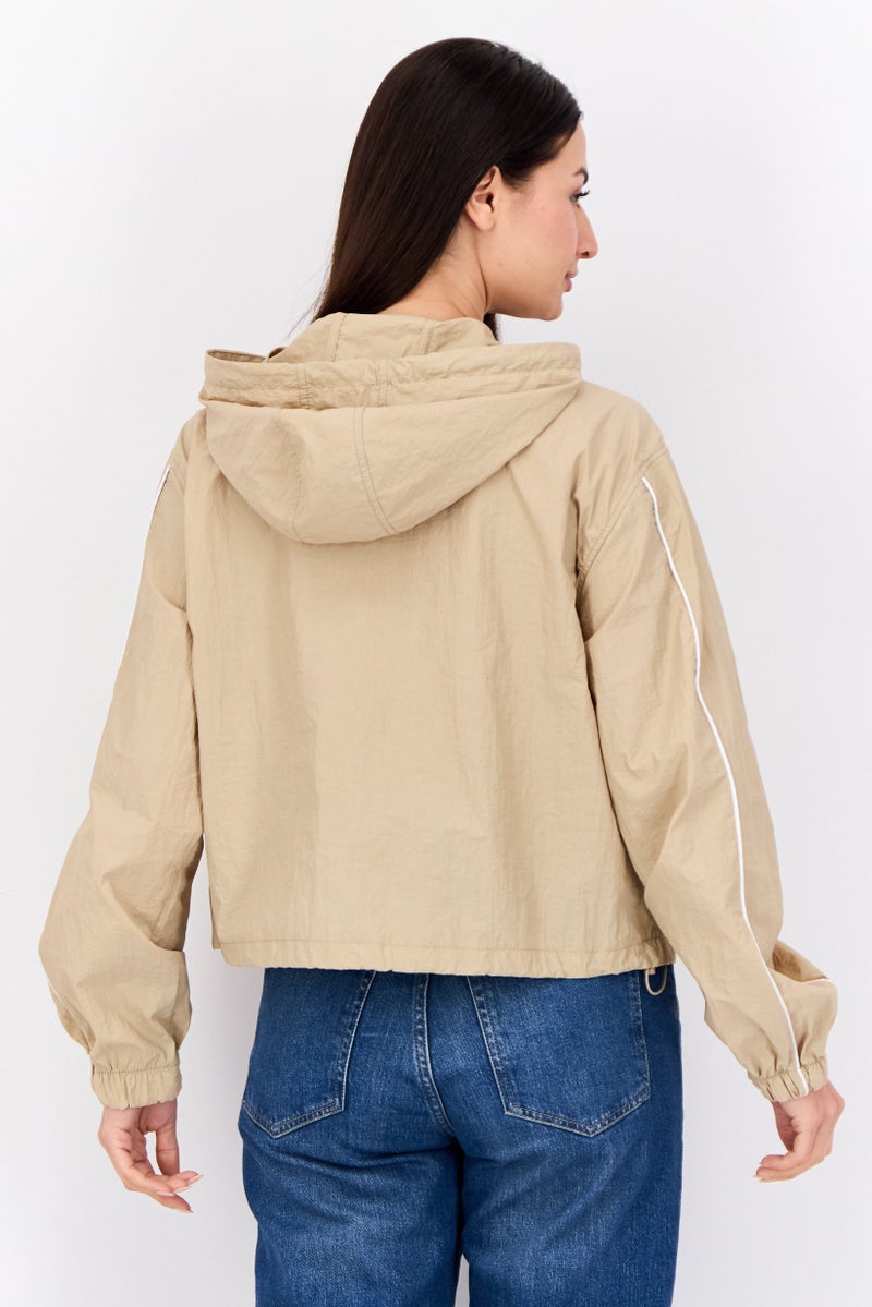 Don't Call Me Jennyfer Women Plain Hooded Windbreaker Jacket, Medium Beige  - Image 3