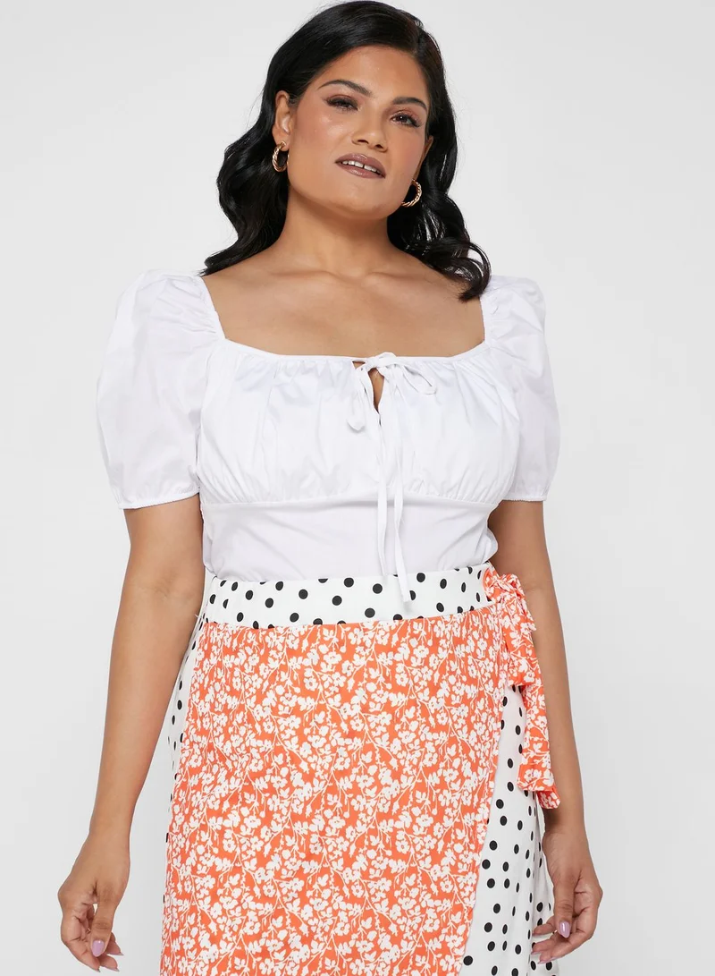I Saw It First Curve White Plus Size Short Sleeve Milkmaid Top With Tie
