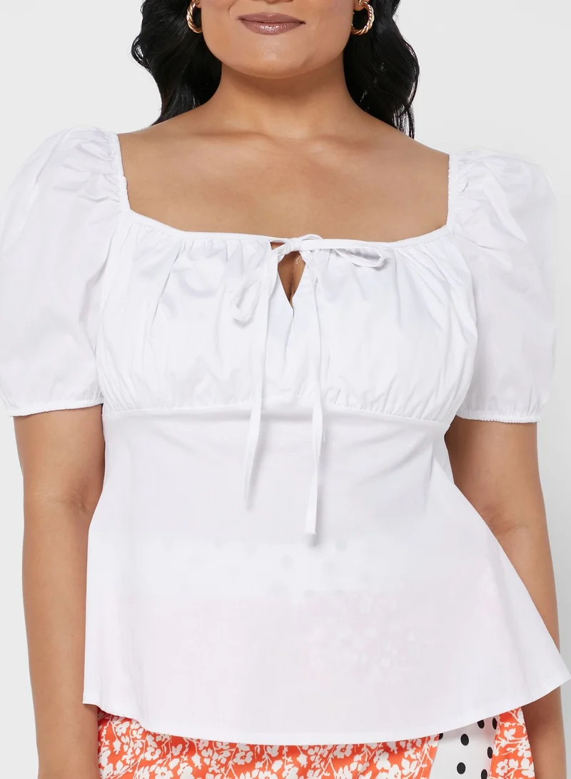 I Saw It First Curve White Plus Size Short Sleeve Milkmaid Top With Tie
