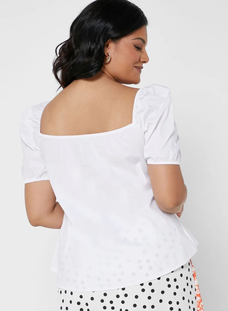 I Saw It First Curve White Plus Size Short Sleeve Milkmaid Top With Tie