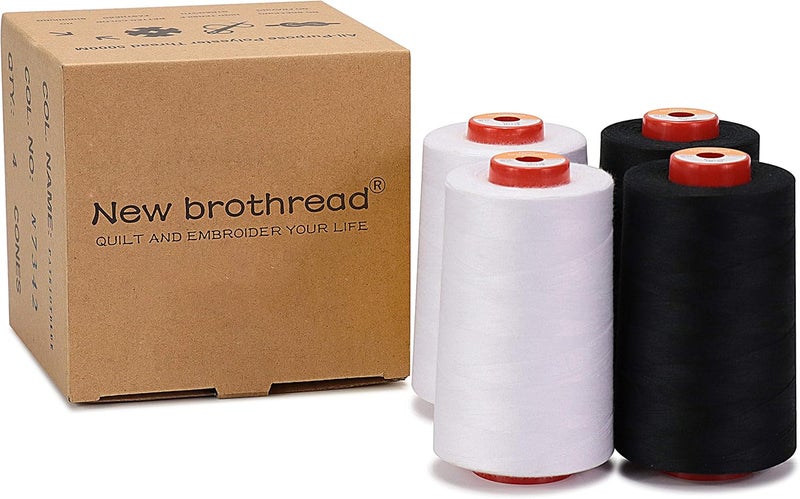 New brothread - 30 Options - 4 Large Cones of 5500Y (5000M) Each All Purpose Spun Polyester Thread 40S/2 (Tex27) for Serger, Overlock, Quilting, Piecing and Sewing - 2 White + 2 Black - Image 3