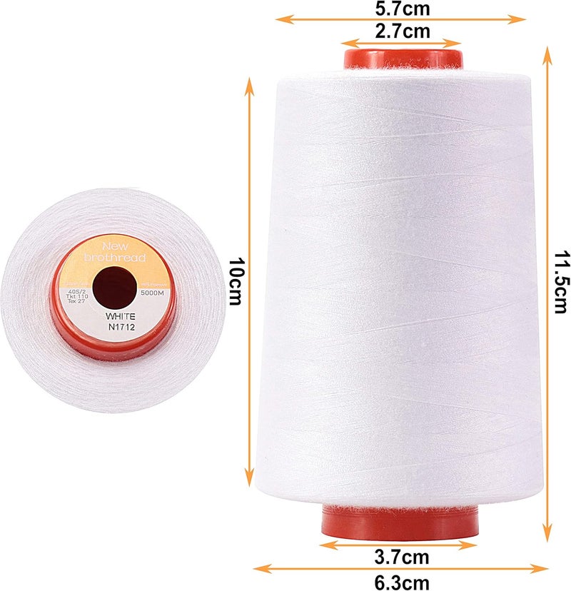 New brothread - 30 Options - 4 Large Cones of 5500Y (5000M) Each All Purpose Spun Polyester Thread 40S/2 (Tex27) for Serger, Overlock, Quilting, Piecing and Sewing - 2 White + 2 Black - Image 2