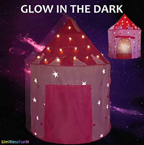 LimitlessFunN Princess Pop Up Kids Play Tent  Includes Star Lights  Carrying Case  Children Indoor Castle Playhouse for Girls Toddlers 41 D x 41 W x 53 H - Image 5