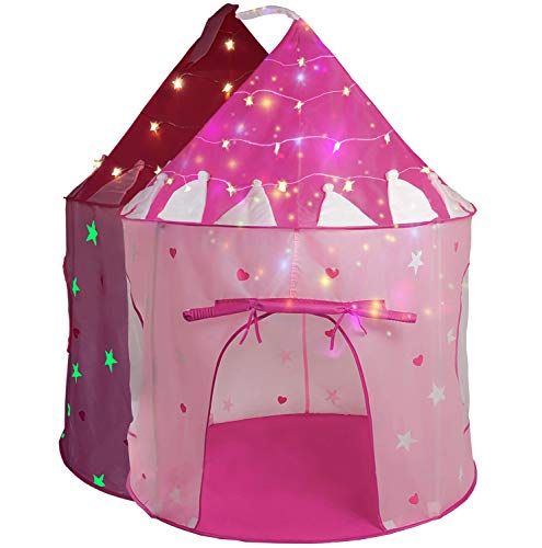 LimitlessFunN Princess Pop Up Kids Play Tent  Includes Star Lights  Carrying Case  Children Indoor Castle Playhouse for Girls Toddlers 41 D x 41 W x 53 H - Image 1