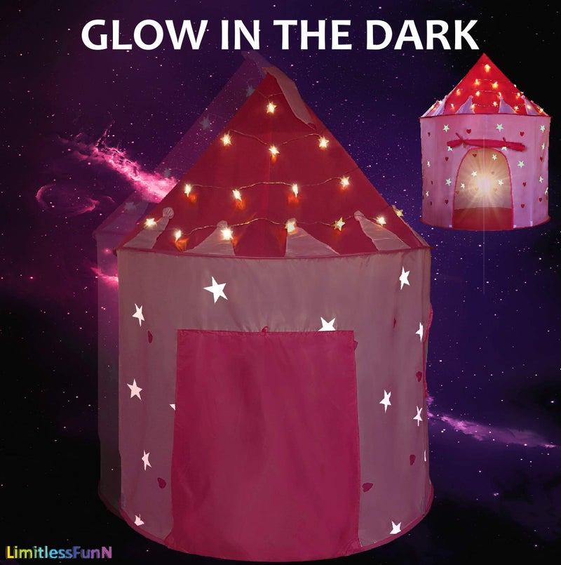 LimitlessFunN Princess Pop Up Kids Play Tent  Includes Star Lights  Carrying Case  Children Indoor Castle Playhouse for Girls Toddlers 41 D x 41 W x 53 H - Image 3