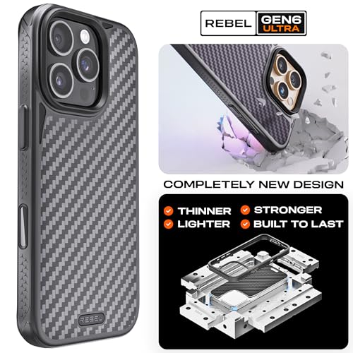 REBEL Case for iPhone 16 Pro [Gen-6 Aramid Fiber] Strong MagSafe Compatible, Grippy Sides, Shockproof Corners, Metal Lens + Buttons, Upgraded Protective Design, 6.3 Inch Phone 2024 (Black) - Image 3