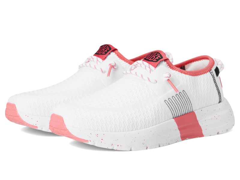 HEYDUDE Women's Sirocco Sport Stripe Sneaker, White/Pink Size 12 | Lightweight Slip On Mesh Casual Shoe for Travel and Everyday Wear - Image 1
