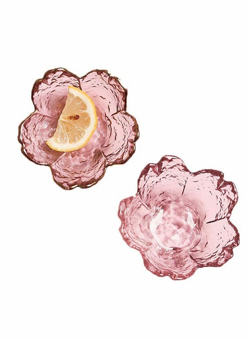 Pink Cherry Blossom Shaped Dessert Bowls, Mini Crystal Bowl, Small Glass Bowls, Tea Bag Holder, Dipping Bowls, Soy Sauce Dish,Snack Dish,Serving Dishes, Small Candle Holders (Pink 2 Pieces) - Image 1