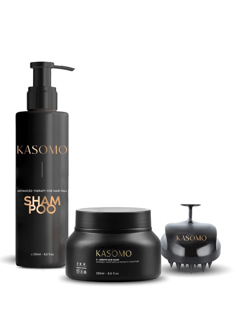 Kasomo KASOMO Anti-Dandruff Shampoo 250 ml & Hair Dry Repair Mask 250ml with Scalp Massager, Deeply Moisturizing Nourishing Hair Stronger, Thicker and Healthier with Natural Ingredients  - Image 1