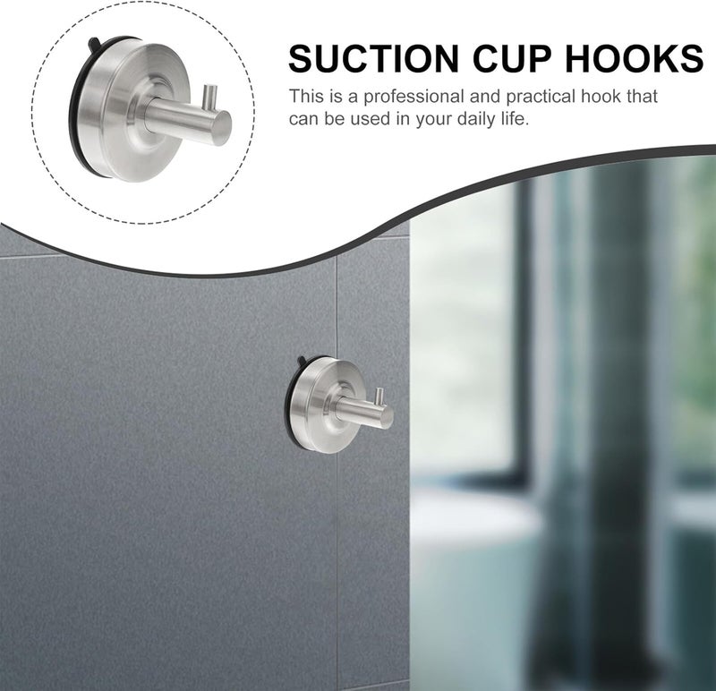 304 Stainless Steel Suction Cup Hooks, Punch-Free Towel and Robe Hangers for Bathroom and Shower, 2pcs Sturdy Metal Suction Hooks for Windows and Walls - Image 3