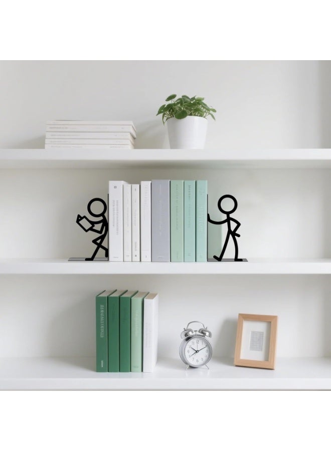 Arabest Cute Funny Book Ends for Kids, People Bookends, Metal Unique Office Desk Bookends, Bookshelf Decor for Office School Library Bedroom, Book Lovers Gift - Image 2