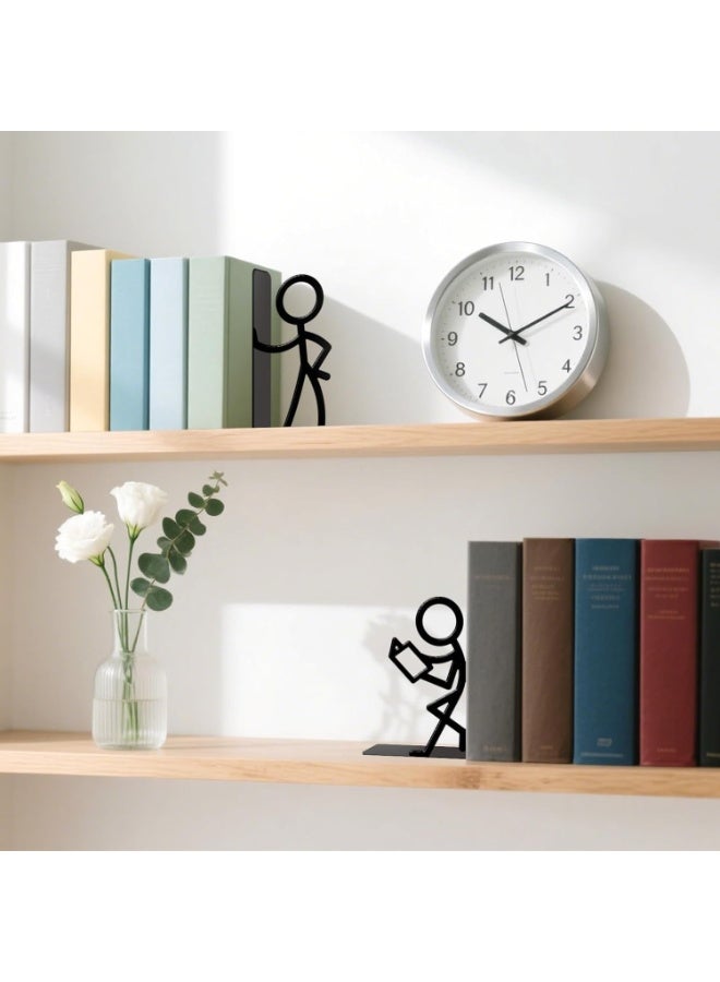 Arabest Cute Funny Book Ends for Kids, People Bookends, Metal Unique Office Desk Bookends, Bookshelf Decor for Office School Library Bedroom, Book Lovers Gift - Image 5