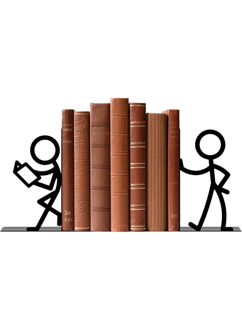 Arabest Cute Funny Book Ends for Kids, People Bookends, Metal Unique Office Desk Bookends, Bookshelf Decor for Office School Library Bedroom, Book Lovers Gift - Image 1