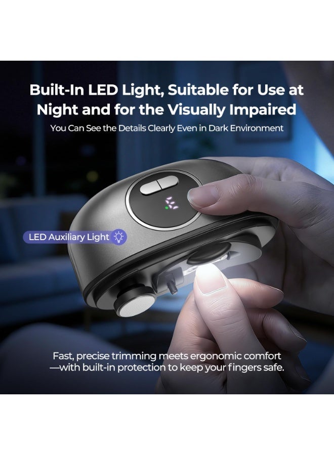 مقص أظافر كهربائي مع مبرد، 3 سرعات، أداة تشذيب أوتوماتيكية مع ضوء LED وعدسة مكبرة، شفرتان للأطفال والكبار، هادئ وقابل للشحن USB - Image 3
