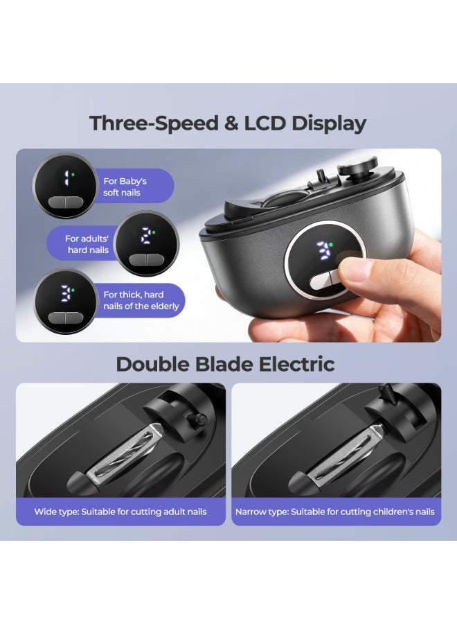 مقص أظافر كهربائي مع مبرد، 3 سرعات، أداة تشذيب أوتوماتيكية مع ضوء LED وعدسة مكبرة، شفرتان للأطفال والكبار، هادئ وقابل للشحن USB - Image 2
