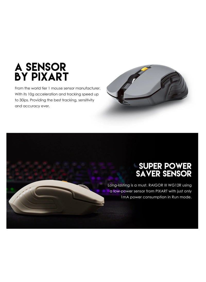 Fantech WG12R Rechargeable Wireless Gaming Mouse, 2.4GHz Wireless Connector, Adjustable 800-1200 DPI, Up to 30 IPS/10g Acceleration, 125Hz Polling Rate, 3M Clicks Lifetime Gaming Mice