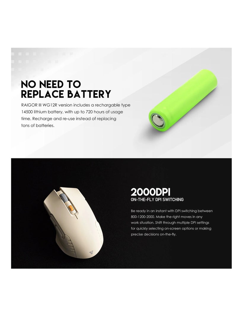 Fantech WG12R Rechargeable Wireless Gaming Mouse, 2.4GHz Wireless Connector, Adjustable 800-1200 DPI, Up to 30 IPS/10g Acceleration, 125Hz Polling Rate, 3M Clicks Lifetime Gaming Mice