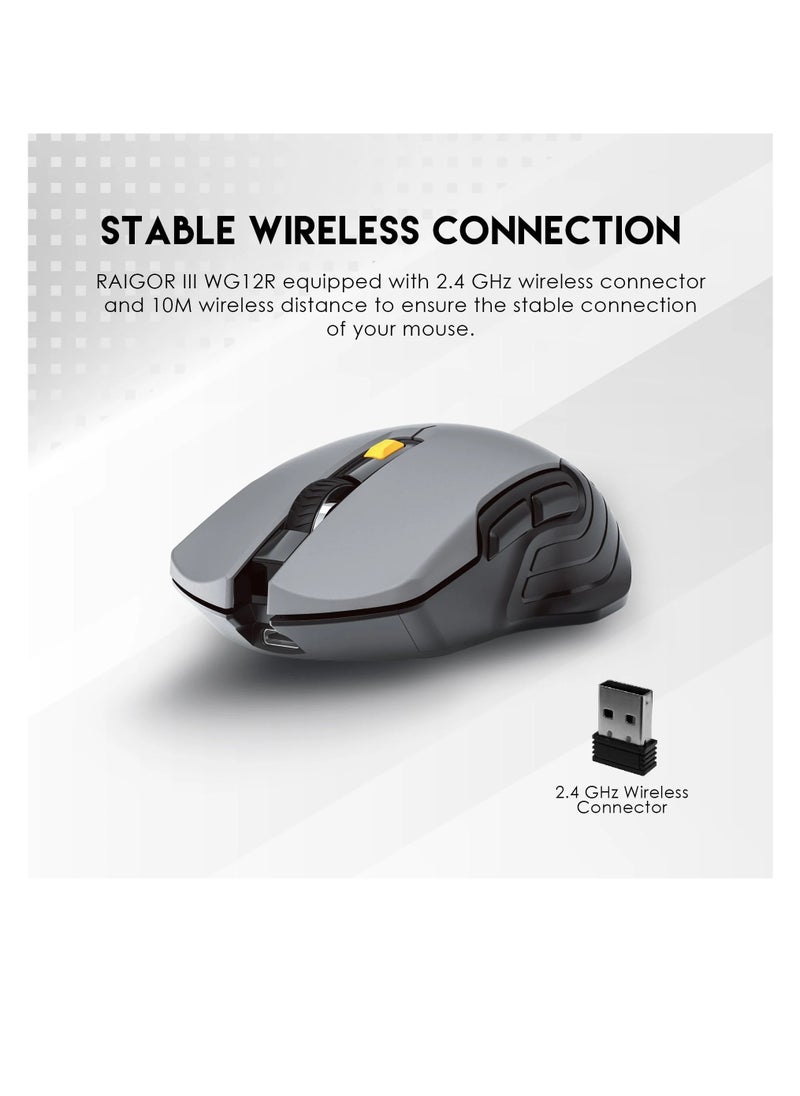 Fantech WG12R Rechargeable Wireless Gaming Mouse, 2.4GHz Wireless Connector, Adjustable 800-1200 DPI, Up to 30 IPS/10g Acceleration, 125Hz Polling Rate, 3M Clicks Lifetime Gaming Mice