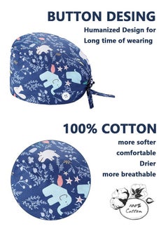Ailily 4 Pack Nurse Hat, with Buttons and Sweatband, Cotton Printed Adjustable Bouffant Tie Back Hats for Women and Men，Head Covers,Shower Caps, Nurse hat with buttons  - Image 2