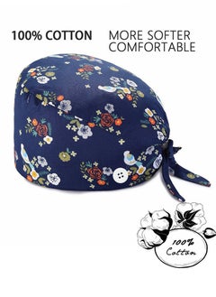 Ailily 4 Pack Nurse Hat, with Buttons and Sweatband, Cotton Printed Adjustable Bouffant Tie Back Hats for Women and Men，Head Covers,Shower Caps, Nurse hat with buttons  - Image 4